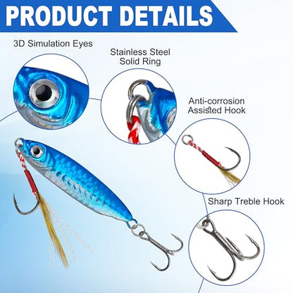 Saltwater Jig Fishing Lures - Stripe Bass Jigs, Metal Lead Spoon Jigging Baits with Sharp Hooks for Tuna Salmon Grouper Sea - size: 20g-5PCS
