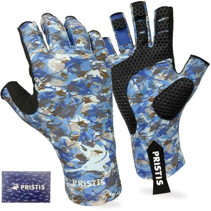 Pristis Half-Finger Fishing Gloves, UPF 50+ Breathable Quick Drying Fingerless Sun Gloves for Women Men, Fly Fishing Hunting Paddling Sailing Kayaking Hiking Canoeing Cycling - color: Snow CAMO, size: L - XL