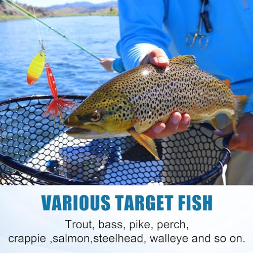 Spinner Baits Bass Lures Rooster Feather Tail Fishing Lures Trout Lures Hard Metal Inline Spinnerbaits for Bass Trout Pike Walleye Salmon with Tackle Box - style: B-10pcs-3"-0.27oz