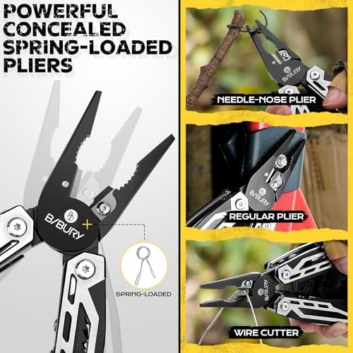 BIBURY Multitool, 21-in-1 Stainless Steel Pocket Knife with Scissors, Self-locking Multi Tool Pliers with Sheath for Outdoor, Survival, Camping, Home Repair, Gadgets for men Gifts for Men - BI2029AB