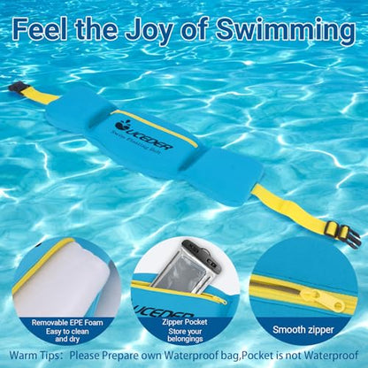 Swim Belt for Adults, Adjustable Flotation Belt,Water Aerobics Belt with Zippered Pocket,3-Section EPE Swimming Buoyancy Belt,Pool Exercise Equipment for Cross Training, Aqua Jogging - size: Large