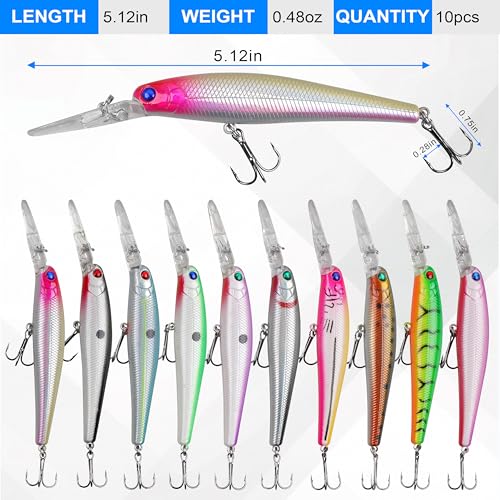 Minnow Fishing Lures Hard Baits Kit,10pcs Deep Diving Crankbaits Swimbaits Life-Like Walleye Lure for Bass Trout Pike Freshwater Saltwater Lures Kit