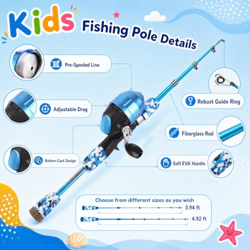 ODDSPRO Kids Fishing Pole - Portable Kids Fishing Rod and Reel Combo, Kids Fishing Gear with Tackle Box, Spincast Reel, Collapsible Chair and Bucket, Fishing Pole for Kids Boys Girls Toddler Youth 3+ - size: 4.92 ft