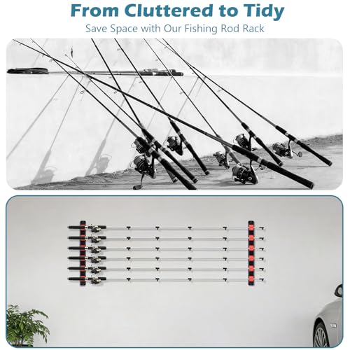 Fishing Rod Rack Holders Wall-Mounted, 6-Rod Storage Rack