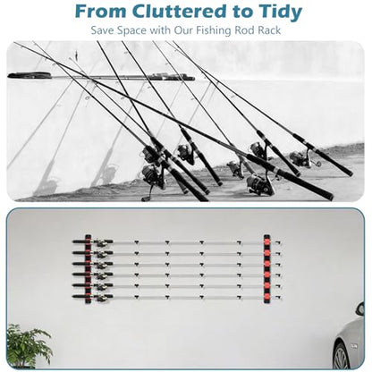 Fishing Rod Rack Holders Wall-Mounted, 6-Rod Storage Rack