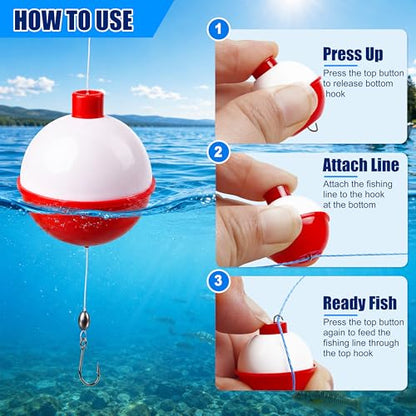 SILANON Fishing Bobbers Hard ABS Fishing Floats Bobbers Push Button Round Buoy Floats Red/White Snap-on Bobbers for Crappie Trout Catfish Bass Fishing Party Decoration 0.5in-2.5in - style: 1.5inch-15pcs