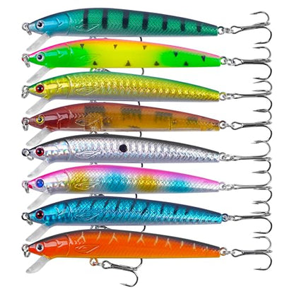Fishing Lures Kit Crankbait Minnow Jerkbaits Popper Lures Shadllow Deep Diving Swimbaits Pencil Walleye Lures Artificial Hard Fishing Baits for Bass Trout Redfish Saltwater Freshwater - color: Suspending Minnow-8pcs