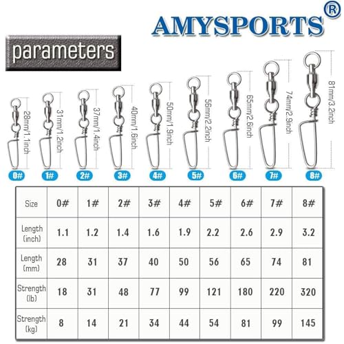 AMYSPORTS High Strength Fishing Snap Swivels - Stainless Steel Ball Bearing Swivels - Saltwater & Freshwater Fishing - size: Size 7+7 (220lb) 25 pcs
