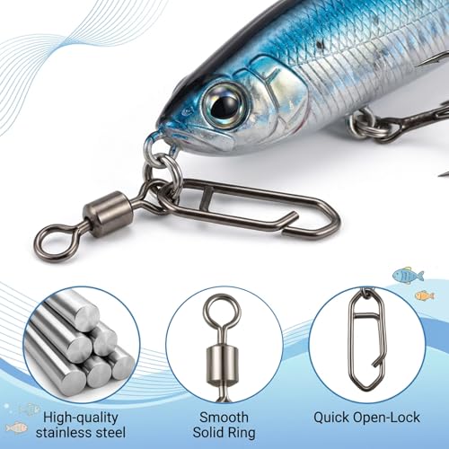 55 Pcs Fishing Speed Clips, High Strength Fishing Swivels, 5 Size Speed Clips for Fishings Lures, Stainless Steel Swivels Tackle, Detachable Snap Swivel Freshwater Snaps Swivel Change Quick Snaps