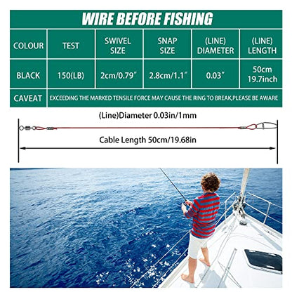 20PCS Fishing Leader Line,150LB High Strength Saltwater Fishing Stainless Steel Leaders with Swivel Snaps Connect Tackle Lure Rig and Hooks 19.7inch - color: Red - 20pcs
