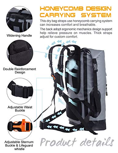 IDRYBAG Waterproof Backpack for Men 20L/30L/40L, Floating Dry Bag Kayak, Dry Backpack Hiking - color: Gray, size: 30L