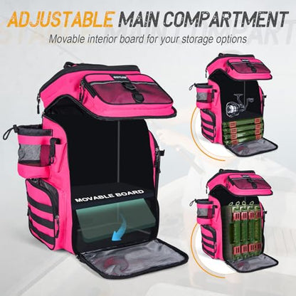 Goture Fishing Backpack,900D Water-Resistant Tackle Bag with Rod Holders, Insulated Cooler Compartment,55L Large Capacity Fishing Gear Storage for Saltwater&Freshwater Camping Hiking,Gifts for Women - color: A2:pink(without Tackle Boxes)