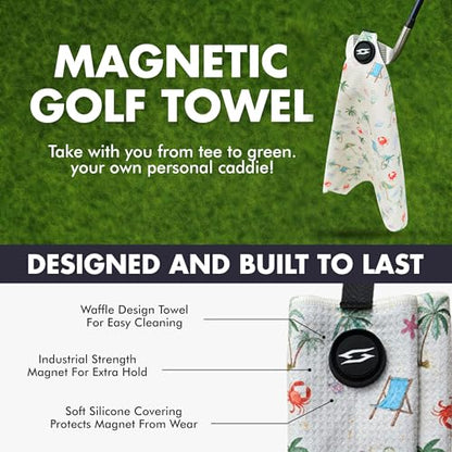 Magnetic Microfiber Waffle Golf Towel – Large 16"x24" Clean Golf Club Ball Magnet Clip to Hang on Bag Cart Strong Premium Strength Ultra Absorbent Gear Tan Men (Tan Beaches) - color: Tan Beaches