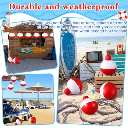 Jetec 6 Pcs 12 Inch Inflatable Fishing Bobber Balloons Decorations Outdoor Inflatable Red White Hanging Ornaments for Fishermen Birthday Party Yard Decoration Party Favors Supplies