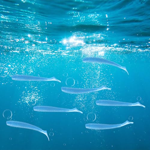 Soft Fishing Lures - Paddle Tail Swim Bait for Bass, Trout in Saltwater & Freshwater - Rigged with Hooks - Durable ABS Plastic - color: BLue, size: 2.95"