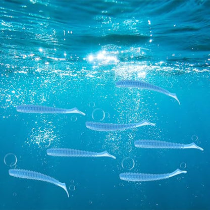 Soft Fishing Lures - Paddle Tail Swim Bait for Bass, Trout in Saltwater & Freshwater - Rigged with Hooks - Durable ABS Plastic - color: BLue, size: 2.95"