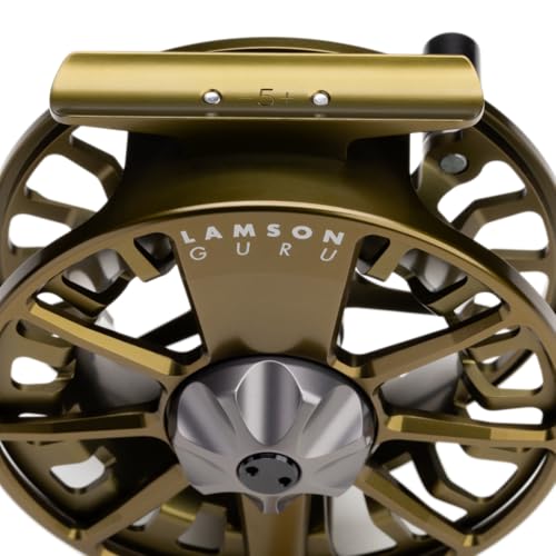 LAMSON | Guru S-Series -3+ Fly Fishing Reel | All-Water | Large Arbor, Fully CNC Machined/Anodized, Lightweight Durability - color: Olive Green, size: -5+