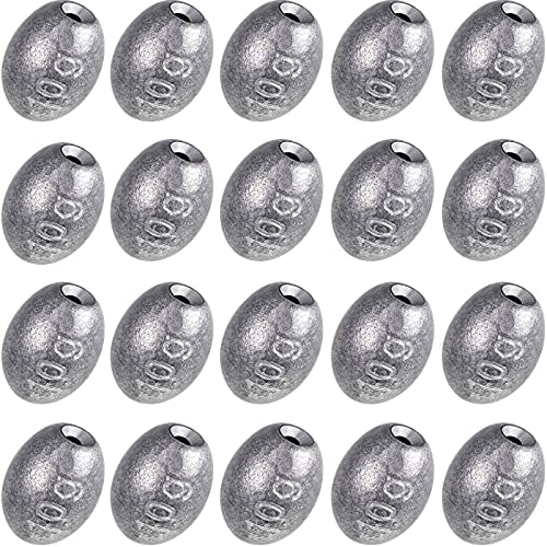 Sumind 20 Pieces Egg Sinkers Fishing Bass Weights Drop Egg Sinker Fishing Bottom Tackle Casting for Olive Freshwater Saltwater, 10g, 3/8oz