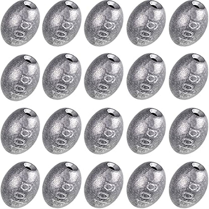 Sumind 20 Pieces Egg Sinkers Fishing Bass Weights Drop Egg Sinker Fishing Bottom Tackle Casting for Olive Freshwater Saltwater, 10g, 3/8oz