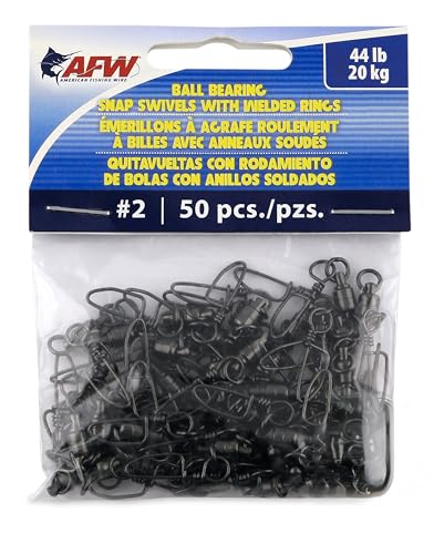 AFW Solid Brass Ball Bearing Snap Swivels with Welded Rings - Black Finish, Up to 450 lb Test Capacity, Patented Bullet Shaped Head for Reduced Water Resistance, Fluid Rotation - size: 50 pc, #2, 44 lb test