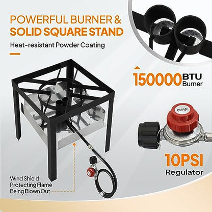 ROVSUN 60QT Turkey Fryer with 150,000BTU Propane Stove, Aluminum Seafood Crawfish Boiler Steamer & Deep Fryer with Basket, 10PSI CSA Certified Regulator & Lifting Hook for Outdoor Backyard Cooking - size: 60QT