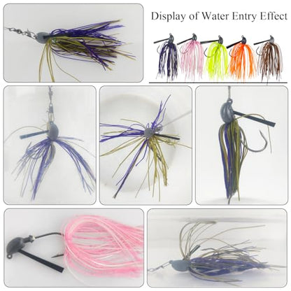 5Pcs Football Jigs Set Weedless Jig Head Tungsten Swim Jigs for Bass Fishing Silicone Skirts Fishing Lures Kit Fishing Tackle for Pike, Walleye and Muskie