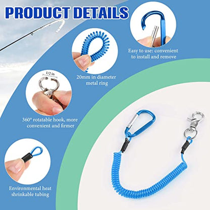 Woanger 6 Pack Fishing Lanyard Steel Wire Coiled Lanyard Tool Lanyards for Hand Tools Kayak Retractable Tool Leash Fishing Rod Safety Lanyards Gear with Alloy Clips for Pliers Boating - color: Red, Green, Blue