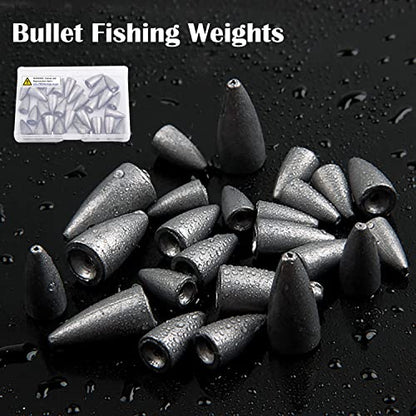 Bullet Sinkers Fishing Weights Lead Worm Weights Bass Fishing Sinkers for Freshwater Saltwater Texas Carolina Rig - style: 1/2oz-30pcs