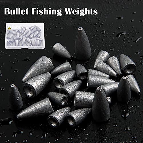 Bullet Sinkers Fishing Weights Lead Worm Weights Bass Fishing Sinkers for Freshwater Saltwater Texas Carolina Rig - style: 1/2oz-30pcs