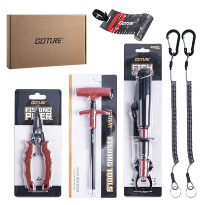 Goture Fishing Tool Kit,Fishing Pliers,Fillet Knife with Sheath,Fish Lip Gripper,Fish Hook Remover,Lanyard,Line Scissors,Sharpener,Stainless Steel Soap,Saltwater Gear Kit,Red/Pink,Gifts for Men/Women - color: A5:6pcs Fishing Tool Kit