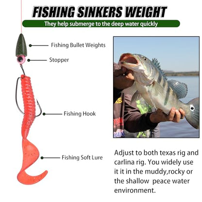 Fishing Weights Sinkers,30/50 Pack Lead Bullet Sinker Worm Weight Bass Fishing Texas Rig Carolina Rigs Slip Sliding Weights Freshwater Saltwater - size: 1/4oz - 50pcs