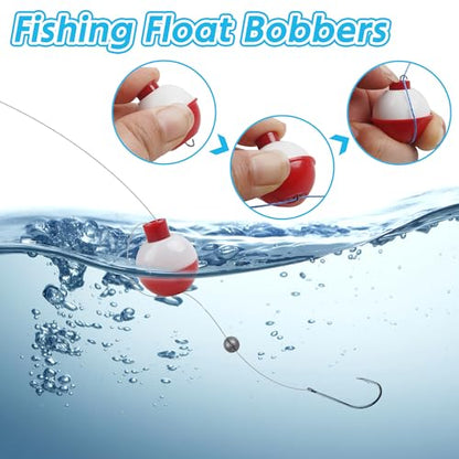 185pcs Fishing Hook Bobbers Tackle Kit,Include Fishing Floats Bobbers,Circle Hooks,Round Split Shot Weights,Octopus Baitholder Hooks Starter Terminal for Trout Catfish Panfish