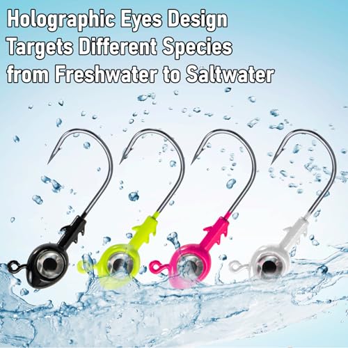 Dr.Fish 10 Pack Fishing Eyes Jigs 3D Eyes Trout Heads Bass Hook Saltwater Swimbait Jig Heads Freshwater Walleye Redfish Striper - color: White, size: 1/2oz-Hook #5/0