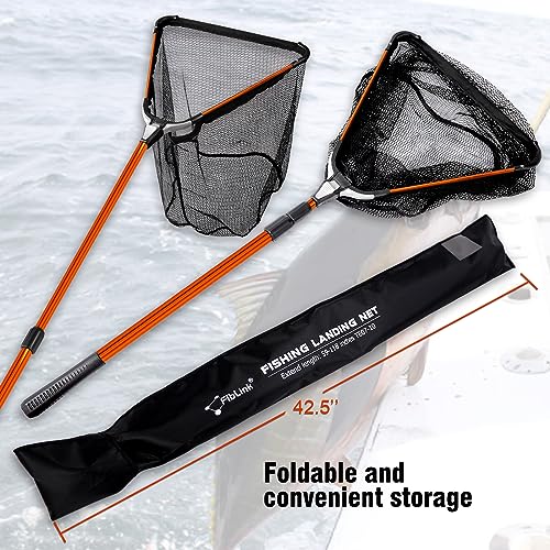 Fiblink Folding Aluminum Fishing Landing Net Fish Net with Extending Telescoping Pole Handle - size: 59-118 inches (Extend Length)
