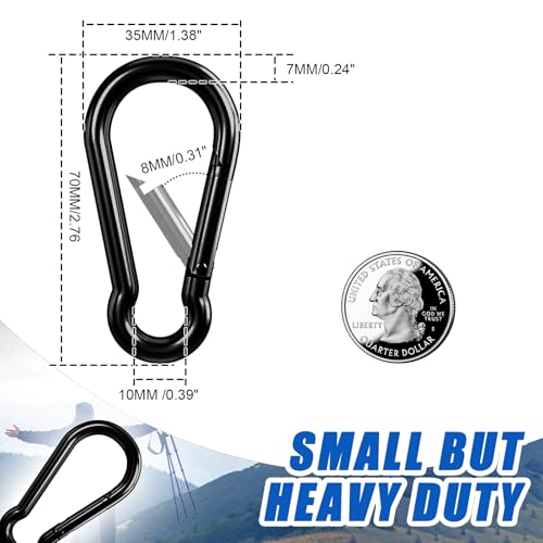 Small Carabiner Clip Hook, 2.75 inch 10 pcs Black Heavy Duty Spring Snap Hook Key Chain, Carabiners Clips for Outdoor Camping, Swing Set, Hammock, Hiking Travel, Fishing, Quick Link Keychain - size: M7-2.75"