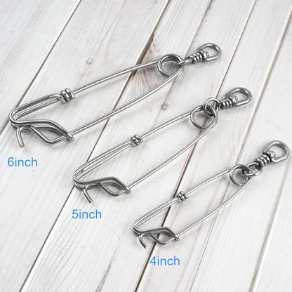 OROOTL 5pcs Longline Fishing Snap Clips, Stainless Steel Floatline Tuna Clips with Swivel Long Line Branch Hangers Snap Trotline Decoys Clips - size: 6inch(1100lb)-5pcs