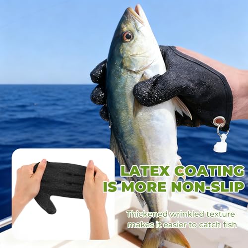 2 Pcs Fishing Gloves with Magnet Release Professional Catch Fish Gloves Non-Slip Waterproof Fish Glove Textured Grip Palm Glove Fisherman Fishing Accessories for Men Women Handling Catching Cleaning