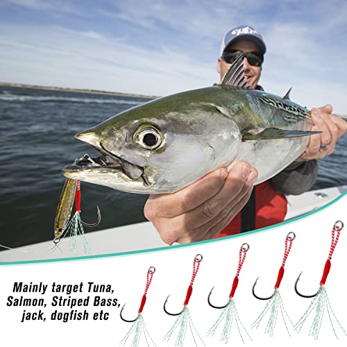 Assist Hooks Saltwater for Jigging,35pcs Micro Jigging Assist Hooks Slow Pitch Jigs Single Assist Fishing Hooks Dancing Stinger Jigging Hooks for Vertical Jigging Lures - size: 14#-35pcs