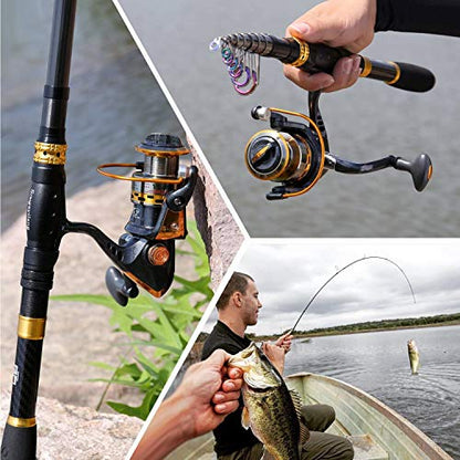 Sougayilang Fishing Rod Reel Combos Carbon Fiber Telescopic Fishing pole with Spinning Reel for Travel Saltwater Freshwater Fishing - color: Fishing Full Kit, size: 6.89 ft