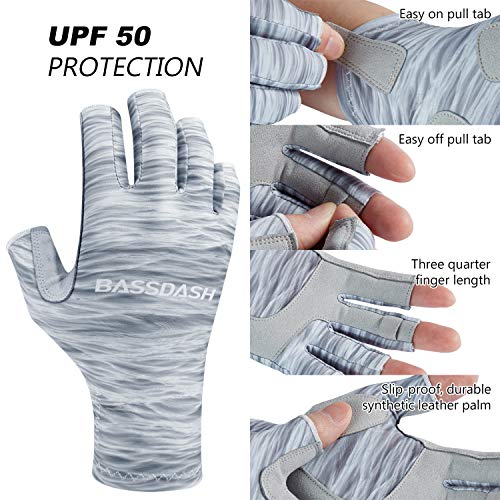 Bassdash ALTIMATE UPF 50+ Women’s Fishing Gloves UV Sun Protection Fingerless Gloves for Kayaking Paddling Hiking Cycling Driving Shooting Training - color: Grey Water Camo, size: Small