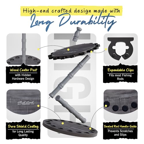 Rush Creek Creations 16-Rod Round Fishing Rod Holder for Garage, 360° Access Fishing Pole Holder for Fishing Rods, Reels, and Gear, Securely Holds 16 Rods, Barnwood - color: Barn Wood