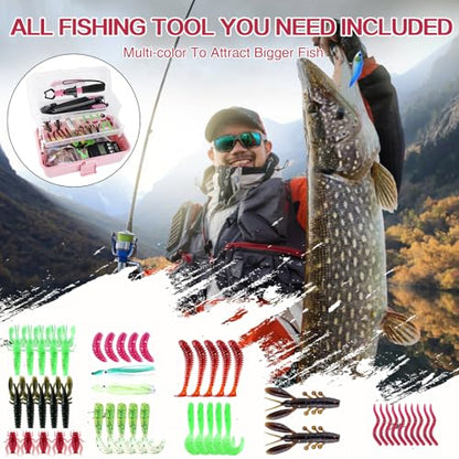 3-Layer Pink Fishing Tackle Box with Tackle Included, Fishing Tools Kit Includes Pliers Fish Lip Gripper Scale Crankbait Spinnerbaits Soft Baits Hooks, Ideal Gift for Angler Saltwater Freshwater - color: Pink