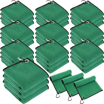Batiyeer 30 Pcs Bulk Golf Towels for Golf Bags 16'' x 16'' Microfiber Fabric Golf Towel Waffle Pattern with Clip for Bags Men Mini Tournament Fitness Yoga Camping(Green) - color: Green