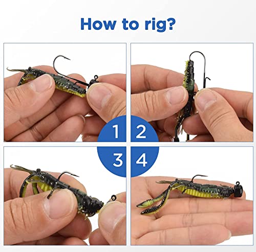 MadBite by KastKing Ned Rig Jig Heads for Soft Fishing Lures, 24-Pack Finesse Standard Mushroom Stand-up Ned Heads Kit, Needle Point Saltwater & Freshwater Versatility Ned Rig Hooks 1/8, 1/16, 3/16 oz - color: Green Pumpkin, size: 1/8 oz