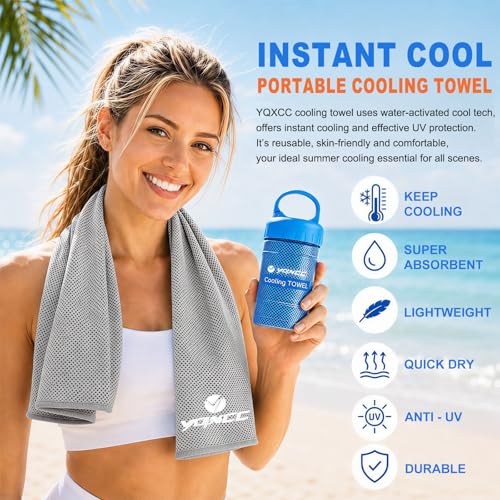 YQXCC 2 Pack Cooling Towels (47"x12"), Ice Cool Neck Towel, Soft Breathable Microfiber for Yoga, Golf, Gym, Running, Camping & Hot Weather - color: Dark Gray/Light Gray