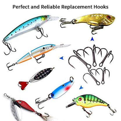 UCEC Fishing Hooks Treble Hooks Kit for Saltwater Freshwater, High Carbon Steel Strong Sharp Round Bend for Catfish Trout Hard Baits Lures, Size #1#2#4#6#8#10#12#14 110/50/210 Pack with Split Rings - style: 50pcs, #2 #4 #6 #8 #10