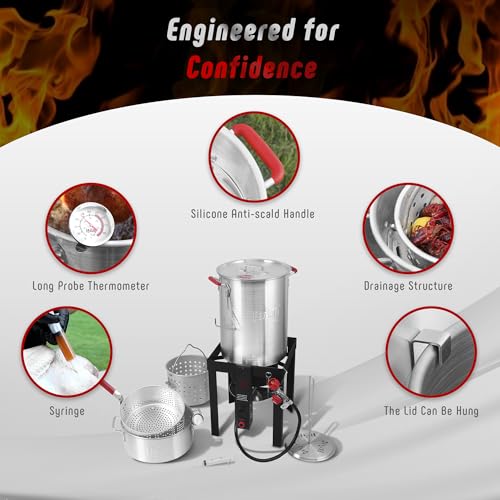 Feasto 30 Qt Turkey Fryer with Basket & 10QT Fish Fryer Kit | 50,000 BTU Outdoor Propane Burner, Multi-use outdoor cooker, for Lobster, Crab, Crawfish, Shrimp Boiling and Frying - size: 30 qt & 10 qt