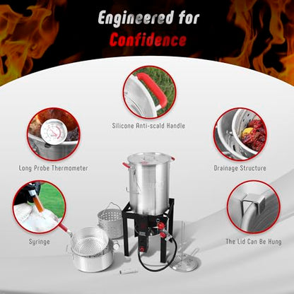 Feasto 30 Qt Turkey Fryer with Basket & 10QT Fish Fryer Kit | 50,000 BTU Outdoor Propane Burner, Multi-use outdoor cooker, for Lobster, Crab, Crawfish, Shrimp Boiling and Frying - size: 30 qt & 10 qt