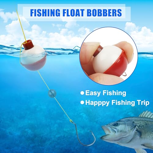 AGOOL Fishing Bobbers Set Snap Hard ABS on Red/White Fishing Floats Bobbers Push Button Round Buoy Floats Tackle Accessories Size: 0.5/0.75/1/1.25/1.5/1.75/2/2.5 Inch - size: 2.0 inch_pack of 10