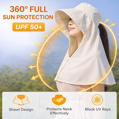 HUAMULAN Men Summer Sun Hat Women Safari Wide Brim Fishing Hats UV Protection Neck Flap Bucket Gardening Hiking Hunting Cap - color: Beige With Neck Flap